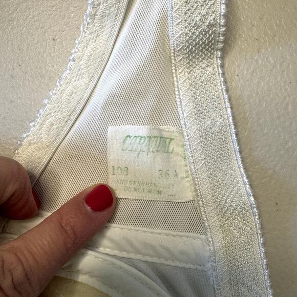 VTG Strapless Bra White 36A Blue Rosette Detail - Picture 4 of 4